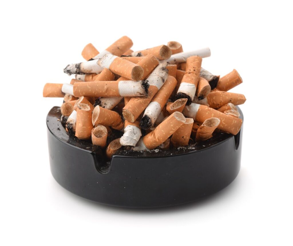 Ashtray full of cigarette butts