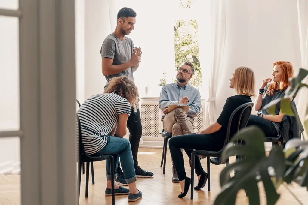 person speaking in a group