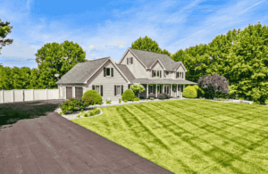 Exterior of the house and front lawn