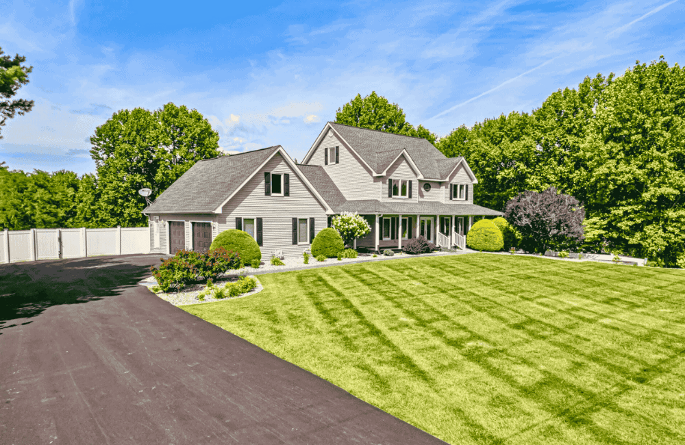 Exterior of the house and front lawn