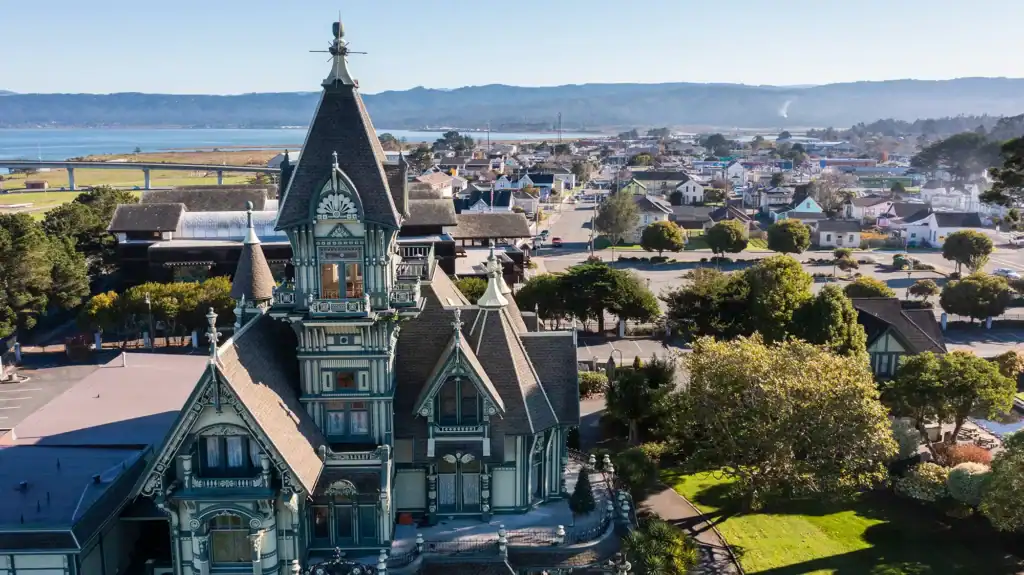 aerial shot of downtown Eureka CA