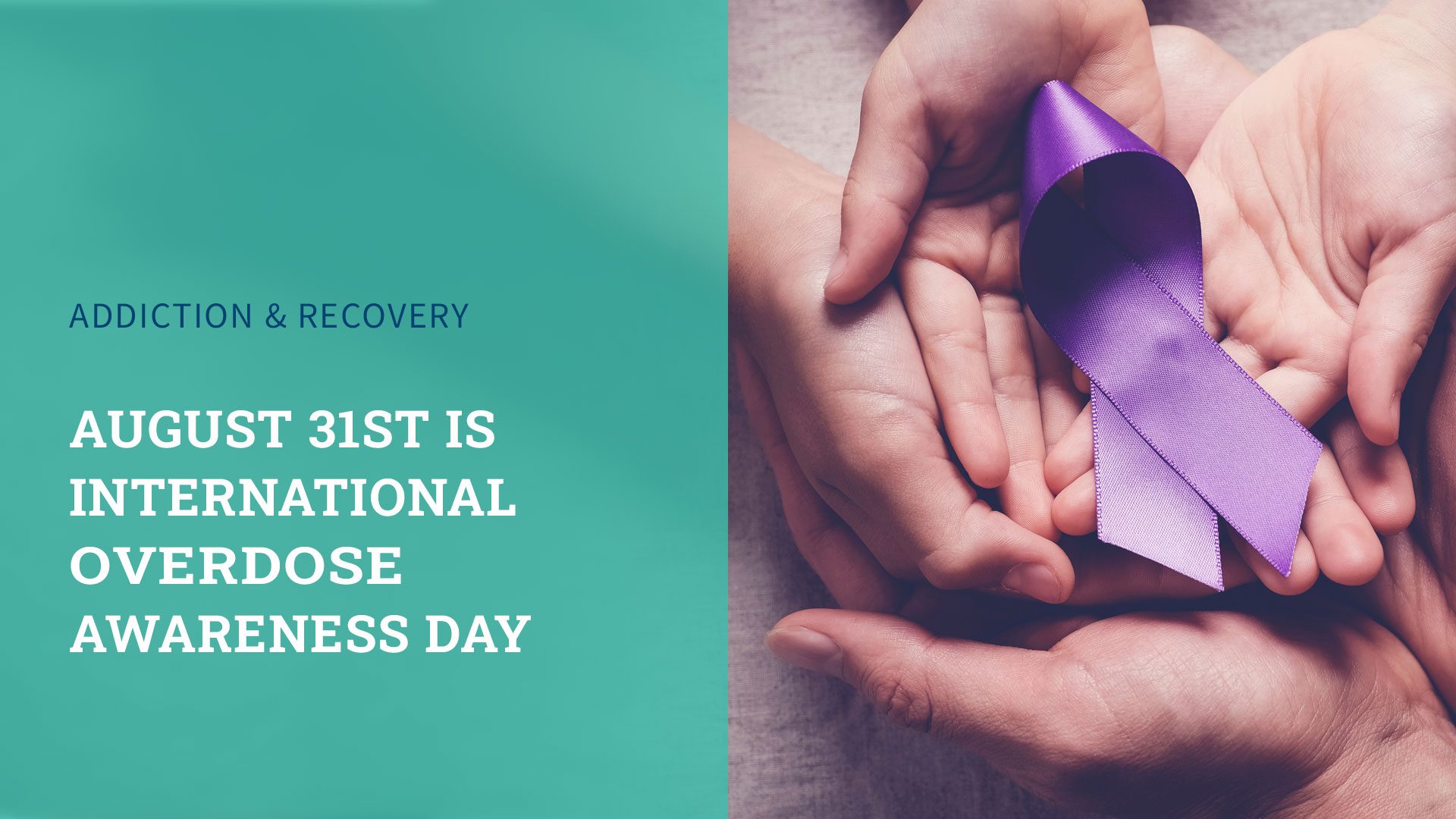 Hands holding purple ribbon for International Overdose Awareness Day